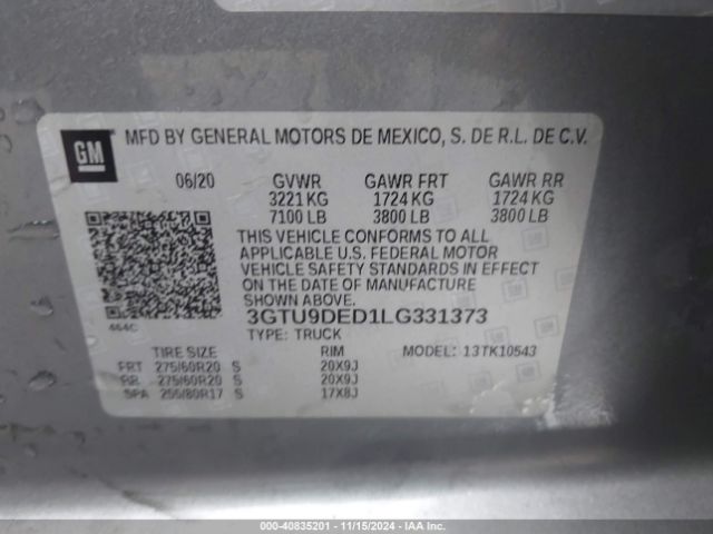 Photo 8 VIN: 3GTU9DED1LG331373 - GMC SIERRA 