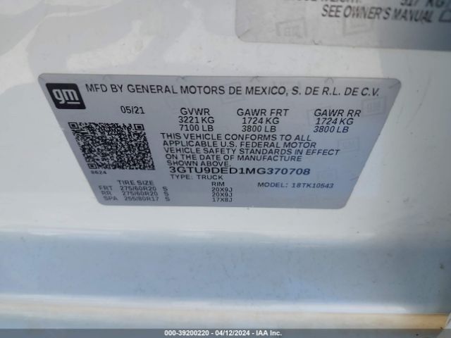 Photo 8 VIN: 3GTU9DED1MG370708 - GMC SIERRA 1500 