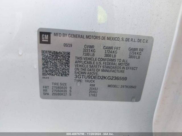 Photo 8 VIN: 3GTU9DED2KG236559 - GMC SIERRA 