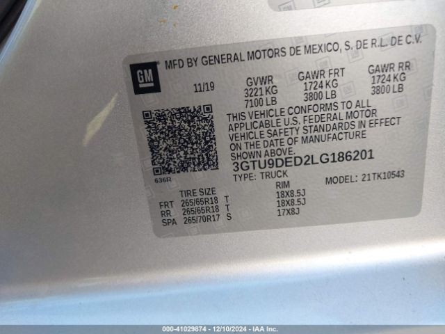 Photo 8 VIN: 3GTU9DED2LG186201 - GMC SIERRA 