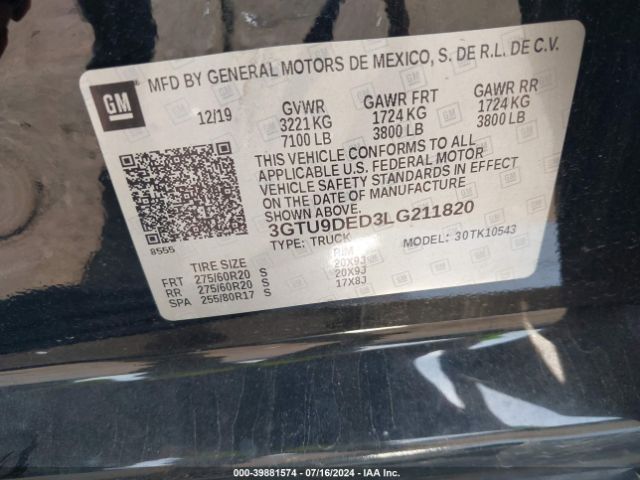 Photo 8 VIN: 3GTU9DED3LG211820 - GMC SIERRA 1500 