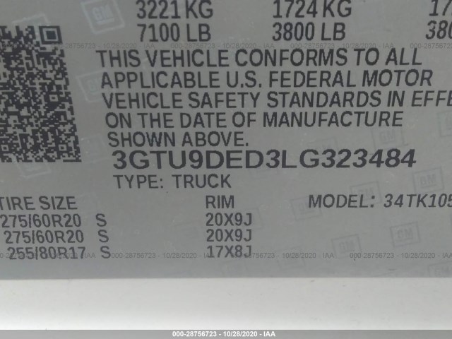 Photo 8 VIN: 3GTU9DED3LG323484 - GMC SIERRA 1500 