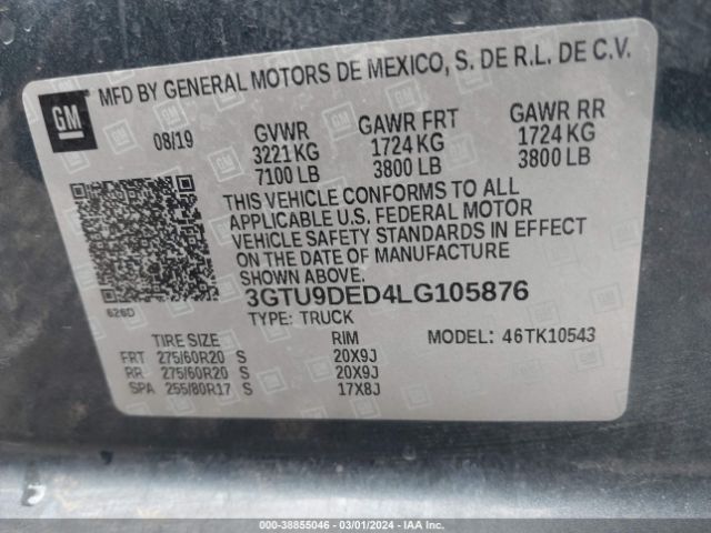 Photo 8 VIN: 3GTU9DED4LG105876 - GMC SIERRA 1500 