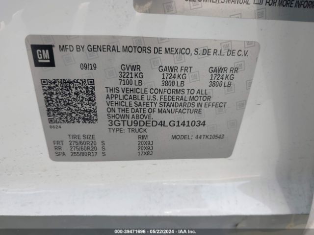 Photo 8 VIN: 3GTU9DED4LG141034 - GMC SIERRA 1500 