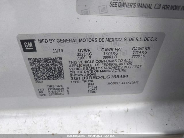 Photo 8 VIN: 3GTU9DED4LG165494 - GMC SIERRA 