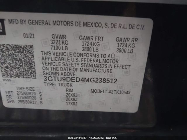 Photo 8 VIN: 3GTU9DED4MG238512 - GMC SIERRA 1500 