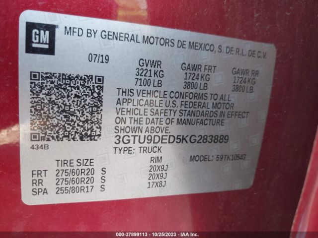 Photo 8 VIN: 3GTU9DED5KG283889 - GMC SIERRA 1500 