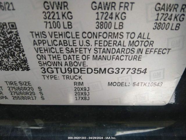 Photo 8 VIN: 3GTU9DED5MG377354 - GMC SIERRA 1500 