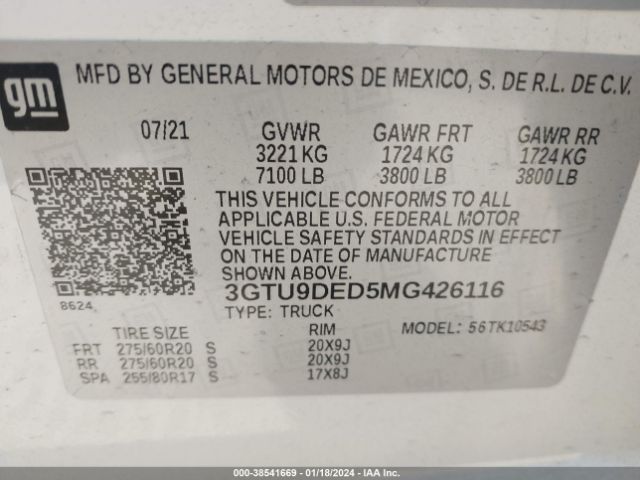 Photo 8 VIN: 3GTU9DED5MG426116 - GMC SIERRA 1500 