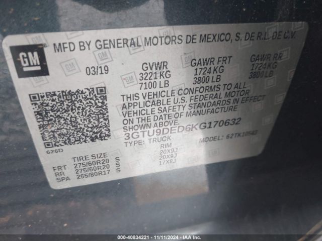 Photo 8 VIN: 3GTU9DED6KG170632 - GMC SIERRA 