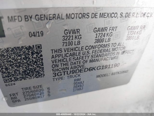 Photo 8 VIN: 3GTU9DED6KG191190 - GMC SIERRA 