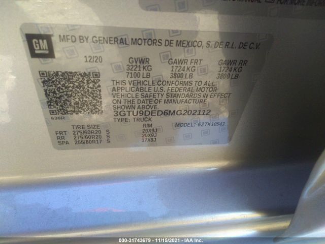 Photo 8 VIN: 3GTU9DED6MG202112 - GMC SIERRA 1500 