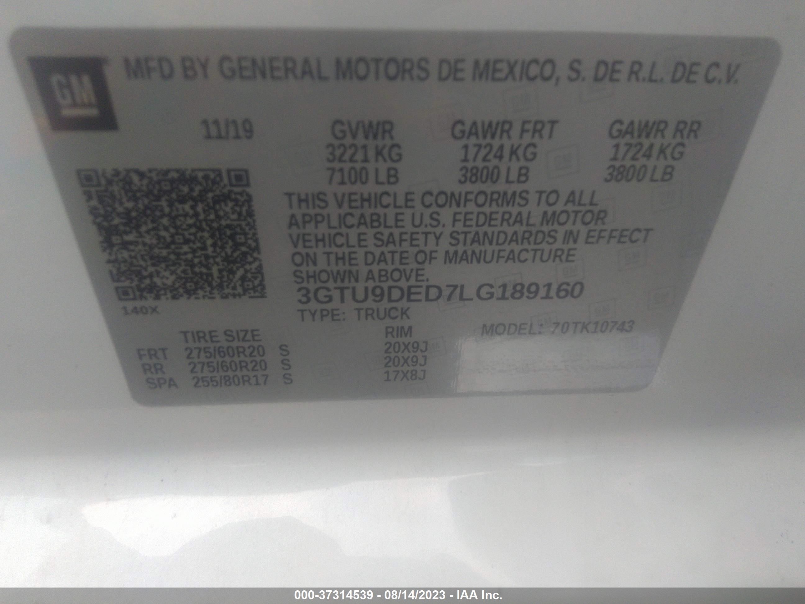 Photo 8 VIN: 3GTU9DED7LG189160 - GMC SIERRA 