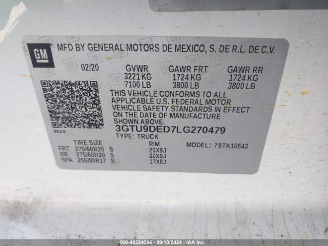 Photo 8 VIN: 3GTU9DED7LG270479 - GMC SIERRA 