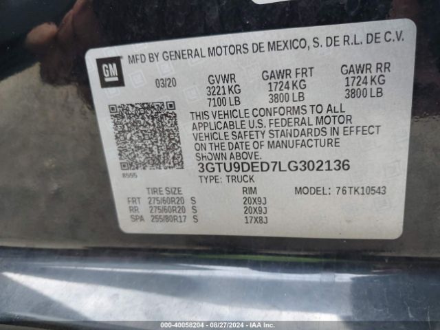 Photo 8 VIN: 3GTU9DED7LG302136 - GMC SIERRA 