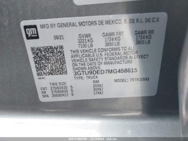 Photo 8 VIN: 3GTU9DED7MG458615 - GMC SIERRA 