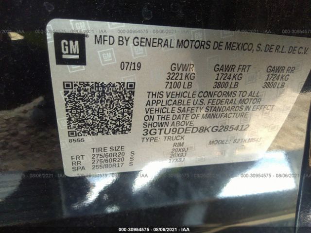 Photo 8 VIN: 3GTU9DED8KG285412 - GMC SIERRA 1500 