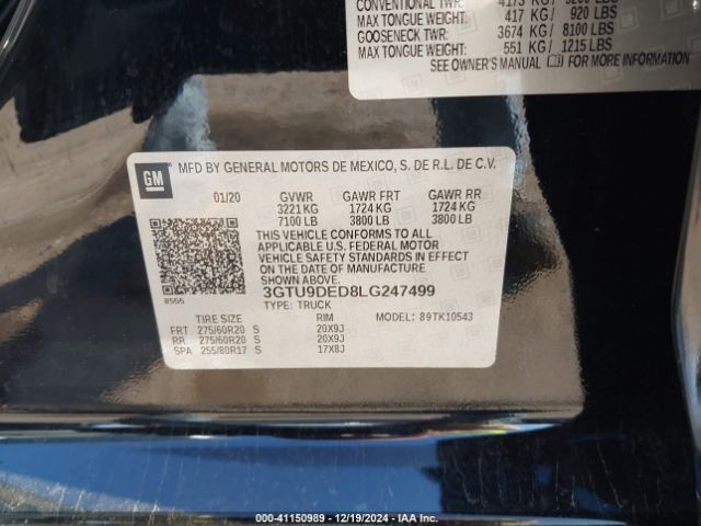 Photo 8 VIN: 3GTU9DED8LG247499 - GMC SIERRA 