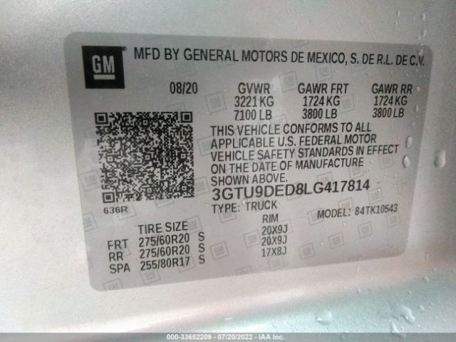 Photo 8 VIN: 3GTU9DED8LG417814 - GMC SIERRA 1500 