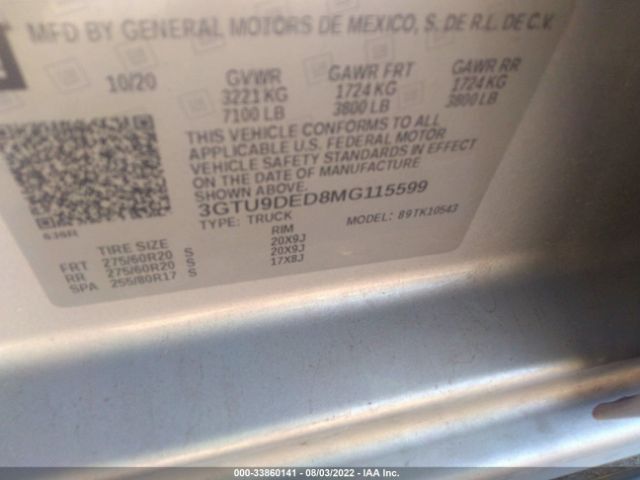 Photo 8 VIN: 3GTU9DED8MG115599 - GMC SIERRA 1500 