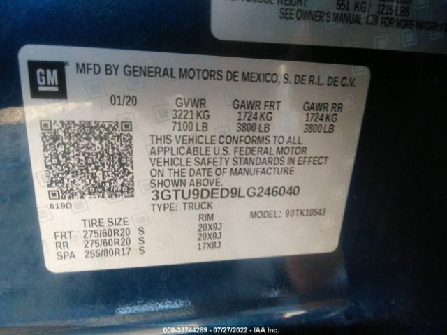 Photo 8 VIN: 3GTU9DED9LG246040 - GMC SIERRA 1500 