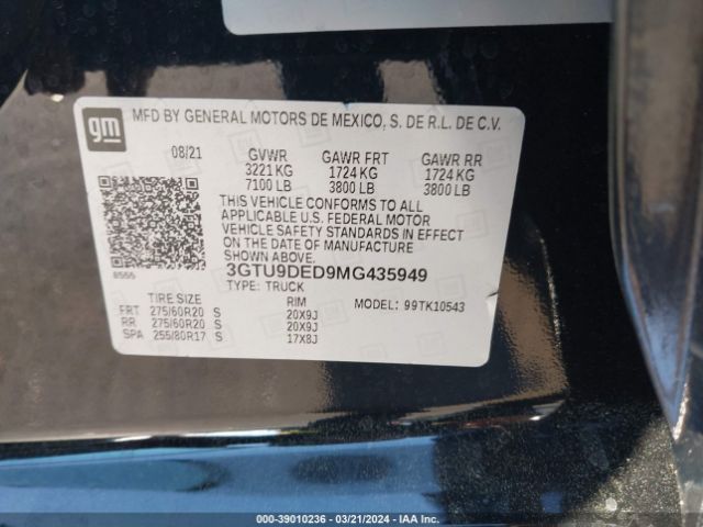 Photo 8 VIN: 3GTU9DED9MG435949 - GMC SIERRA 1500 