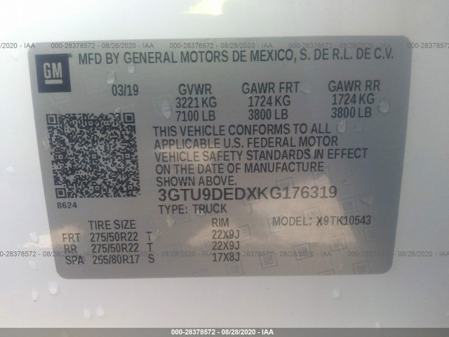 Photo 8 VIN: 3GTU9DEDXKG176319 - GMC SIERRA 1500 