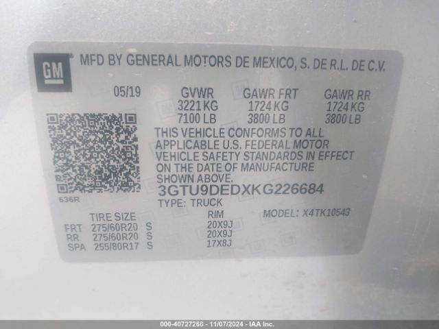 Photo 8 VIN: 3GTU9DEDXKG226684 - GMC SIERRA 