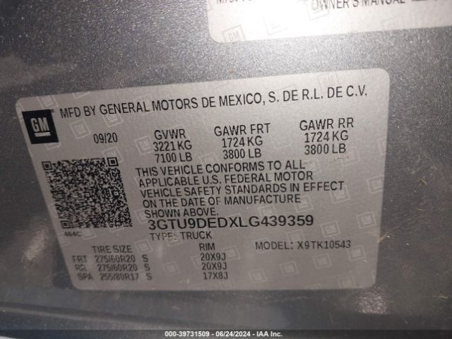 Photo 8 VIN: 3GTU9DEDXLG439359 - GMC SIERRA 