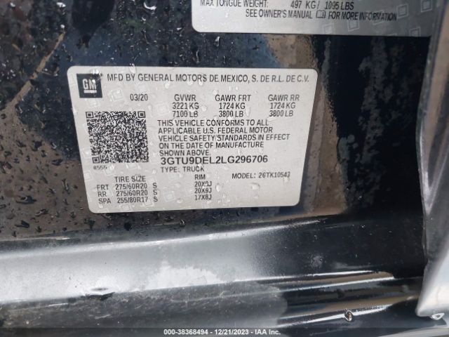 Photo 8 VIN: 3GTU9DEL2LG296706 - GMC SIERRA 1500 