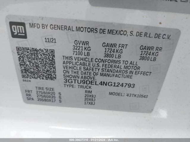 Photo 8 VIN: 3GTU9DEL4NG124793 - GMC SIERRA 1500 LIMITED 