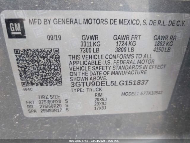 Photo 8 VIN: 3GTU9DEL5LG151837 - GMC SIERRA 1500 