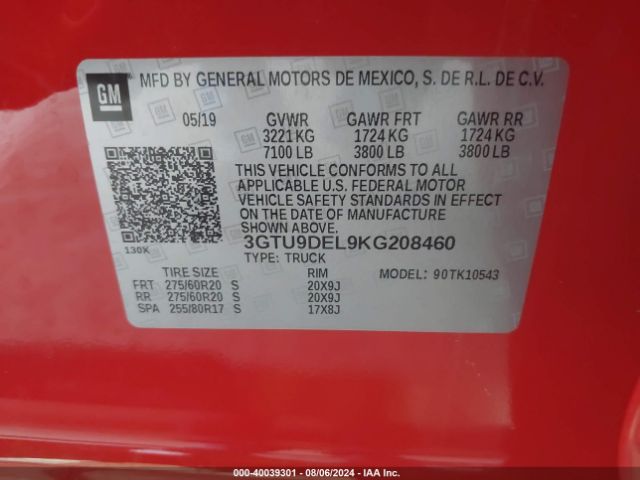 Photo 8 VIN: 3GTU9DEL9KG208460 - GMC SIERRA 