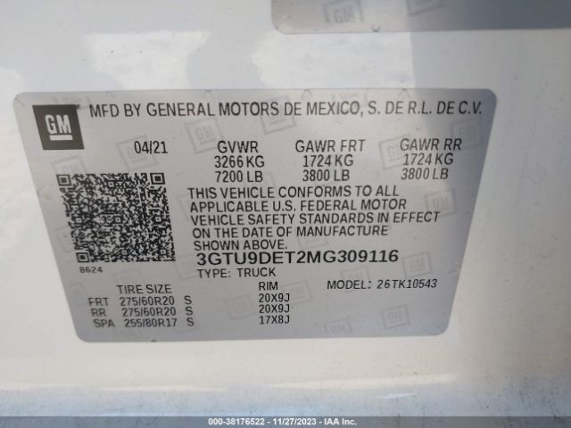 Photo 8 VIN: 3GTU9DET2MG309116 - GMC SIERRA 1500 