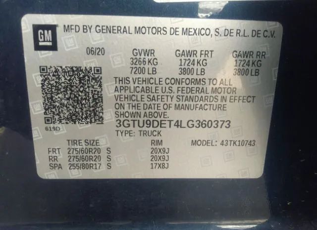 Photo 8 VIN: 3GTU9DET4LG360373 - GMC SIERRA 1500 