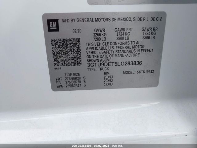 Photo 8 VIN: 3GTU9DET5LG283836 - GMC SIERRA 1500 