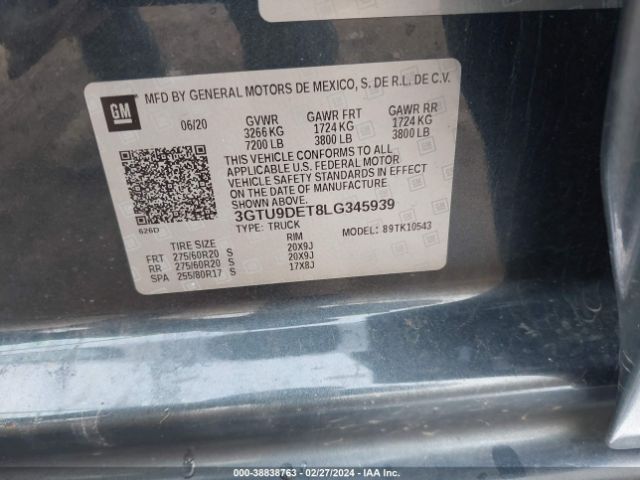 Photo 8 VIN: 3GTU9DET8LG345939 - GMC SIERRA 