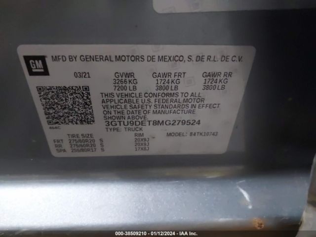 Photo 8 VIN: 3GTU9DET8MG279524 - GMC SIERRA 1500 