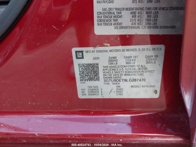 Photo 8 VIN: 3GTU9DET9LG287470 - GMC SIERRA 