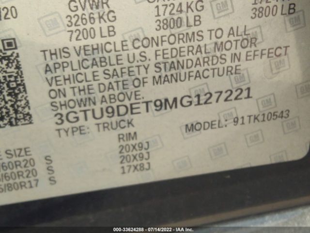 Photo 8 VIN: 3GTU9DET9MG127221 - GMC SIERRA 1500 