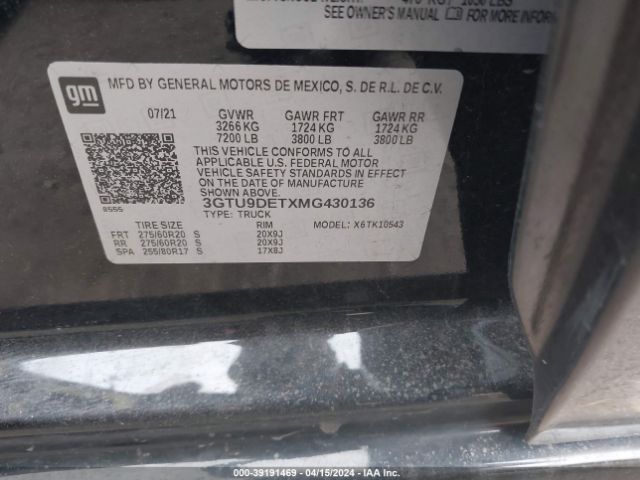 Photo 8 VIN: 3GTU9DETXMG430136 - GMC SIERRA 1500 