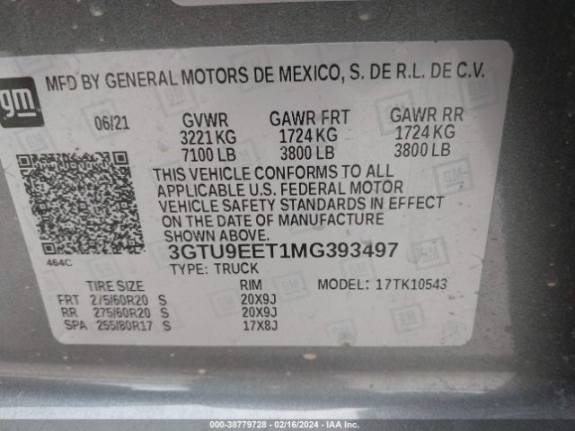 Photo 8 VIN: 3GTU9EET1MG393497 - GMC SIERRA 1500 