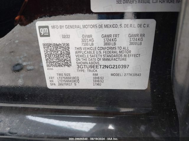 Photo 8 VIN: 3GTU9EET2NG210397 - GMC SIERRA LIMITED 