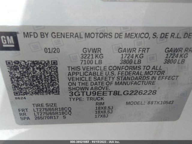 Photo 8 VIN: 3GTU9EET8LG226228 - GMC SIERRA 1500 