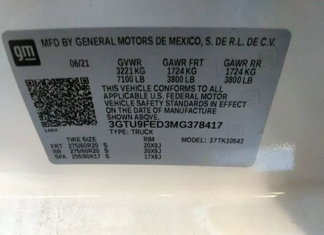 Photo 8 VIN: 3GTU9FED3MG378417 - GMC SIERRA 1500 