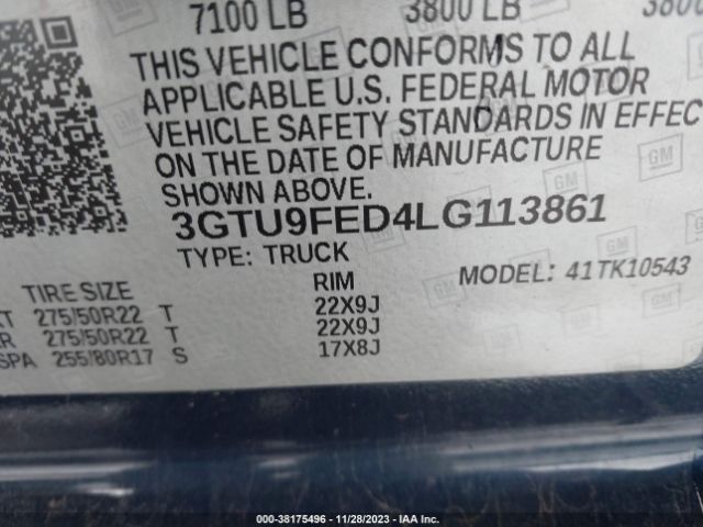 Photo 8 VIN: 3GTU9FED4LG113861 - GMC SIERRA 1500 