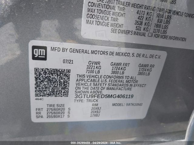 Photo 8 VIN: 3GTU9FED5MG406119 - GMC SIERRA 1500 