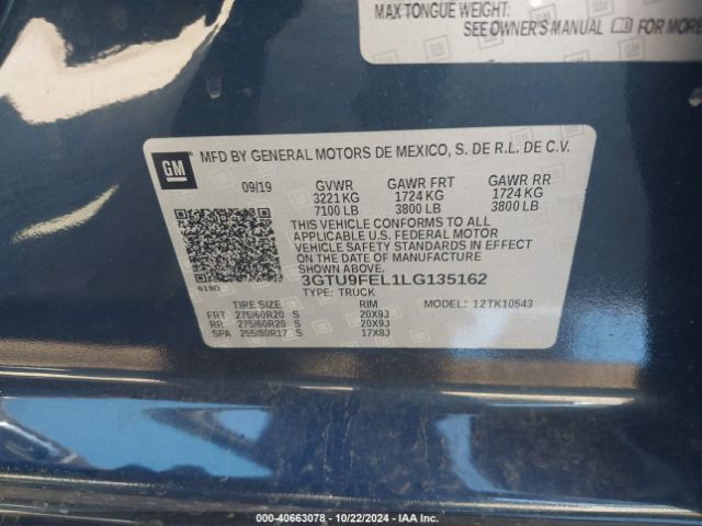 Photo 8 VIN: 3GTU9FEL1LG135162 - GMC SIERRA 