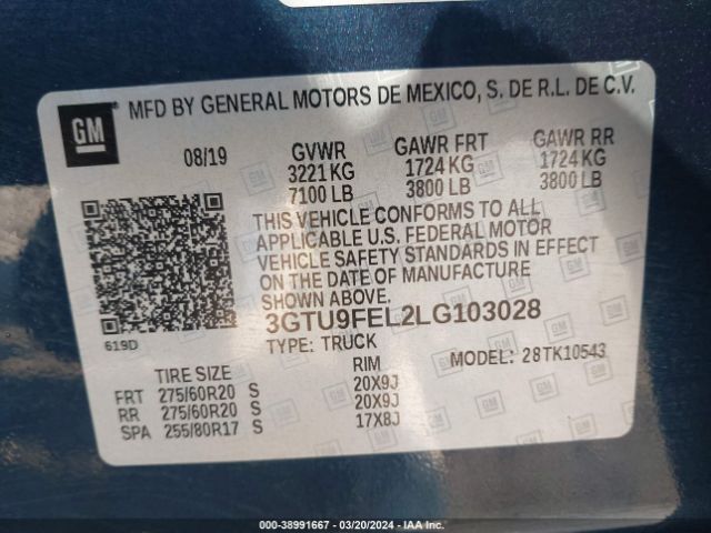 Photo 8 VIN: 3GTU9FEL2LG103028 - GMC SIERRA 