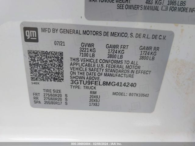 Photo 8 VIN: 3GTU9FEL8MG414240 - GMC SIERRA 1500 